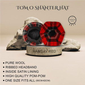 Gorro Escocés Clásico Tam o' Shanter Ramsay, Tartán Rojo, con Pompón, Gorro de Lana, Personalizado, Venta al Por Mayor - Product Image 3