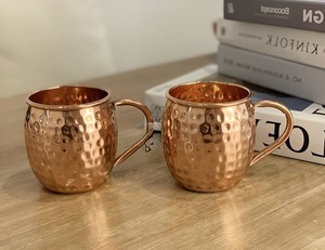 Hammered Copper <b>Mugs</b> <b>Set</b> Of 4 Vintage Style Party Drinkware Metal <b>Mug</b> With Handle Solid Color - Product Image 1