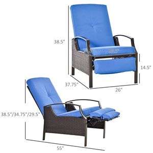 Sedia Reclinabile Blu Regolabile con Rattan Sintetico Intrecciato a Mano per Patio, Giardino e Bordo Piscina - Product Image 3