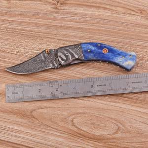 Couteau pliant EDC à lame droite en acier Damas de qualité supérieure, fait main, avec verrouillage Liner Lock, pour la chasse en extérieur, OEM, personnalisé, vente en gros, direct usine - Product Image 5