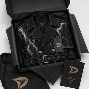 Abrigo largo de mezclilla extragrande Lightning Wash para hombre, estilo gabardina, doble botonadura, negro, streetwear, con cinturón - Product Image 5