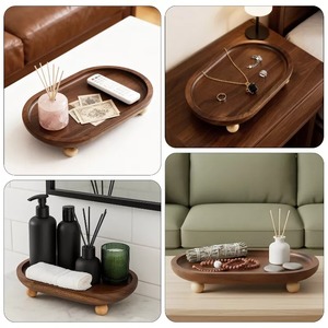 Plateau de service ovale en bois poli avec pieds en boule 7,87x4,72x1,57 po – Vaisselle moderne pour la maison - Product Image 3