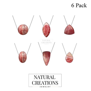 Natural Creations 6 Pack Rhodochrosite Pendant Necklaces Silver Plated Stainless Steel Minimalist Everyday Wear Unisex Jewelry - Product Image 6