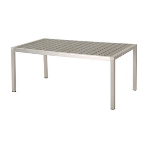 Table de repas d'extérieur Coral avec structure en aluminium et plateau en imitation bois finition grise - Product Image 6