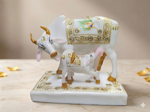 Nirmala Handicrafts - Estatua de Resina Hecha a Mano de Vaca y Ternero de 4.5 Pulgadas |   Kamdhenu Gau Mata Idol para Decoración Religiosa de Mesa en el Hogar/Vastu - Product Image 4
