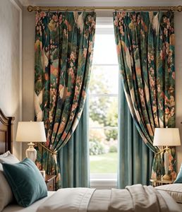 Artistic Crane And Cherry Curtain Velvet Or Blackout Art Nouveau <b>Window</b> Panel Elegant Printed Drapes for Living Room Bedroom - Product Image 2