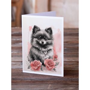 Whimsical A7 Tamaño 5x7 Black Pomeranian Valentine Roses Paquete de 8 tarjetas de notas en blanco con sobres - Product Image 2