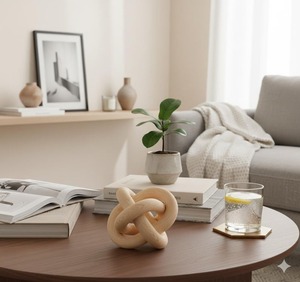 Chaîne à 5 maillons en bois sculptée à la main, décoration moderne pour la maison en bois blanc et noir, chaîne décorative en bois - Product Image 2