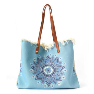 Boho Chic Canvas Tote <b>Bag</b> with Zipper Closure Solid Color <b>Large</b> Capacity for <b>Beach</b> Travel - Product Image 3