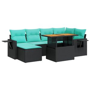Juego de sofás de patio de ratán sintético negro de 7 piezas con cojines, elegantes muebles de exterior - Product Image 2