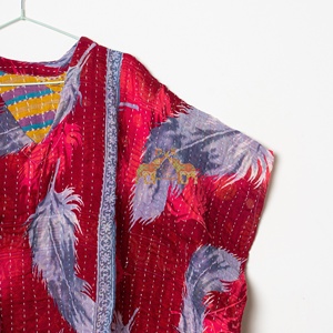 Leaf Print Vintage Cotton Kaftan Dress Vintage Knee-Length Indian Beach Cover-Up V-neck Dresses - Product Image 6