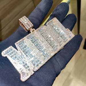 Colgante de Letra con Moissanita Totalmente Cubierta de Diamantes, Plata de Ley 925, Oro de 18K, Corte Brillante Redondo, Joyería Unisex Estilo Hip Hop - Product Image 4