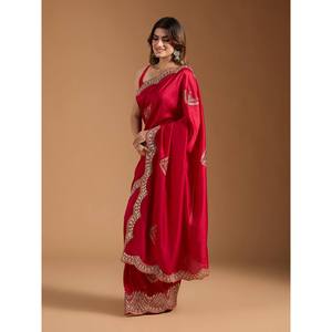 Saree de boda de diseñador con lentejuelas y bordado Zari Dori para ropa de fiesta - Product Image 5