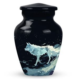 Urna Funeraria Marrón para Cenizas de Adultos con Diseño de Lobo Uluglante y Sol Ardiente, Urna Grande y Duradera de Aluminio - Product Image 5