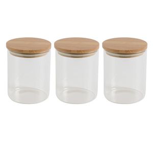 Clear Glass Storage Canister with Wood Lid Kitchen Organizer for Coffee Tea Sugar Spices Nuts <b>Cookies</b> Dry Ingredients - Product Image 6