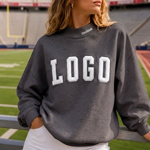 Sudadera Vintage de Talla Grande para Mujer, 100% Algodón, Cuello Alto, Logotipo Personalizado con Parche, Bordado en el Cuello, Estilo Pullover - Product Image 2
