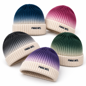 Bonnets en tricot dégradé de haute qualité avec logo brodé, casquette unisexe à revers côtelé, couvre-chef streetwear d'hiver, fournisseur B2B en gros USA - Product Image 6