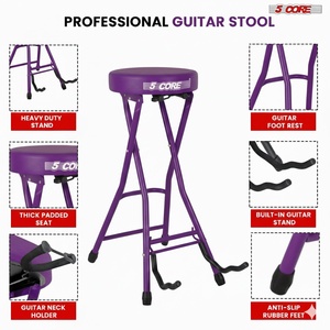 5Core Guitar Stool 3.15" <b>Padded</b> <b>Chair</b> Foldable Heavy Duty Music Seat Built in Foot Rest Guitar Stand - Product Image 2