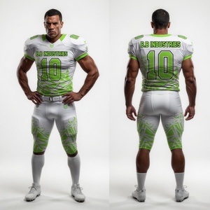 High Quality Custom White Green Flame Printed Short American Football Uniform Set Jersey <b>Pants</b> Number 10 B.B Industries Team - Product Image 5