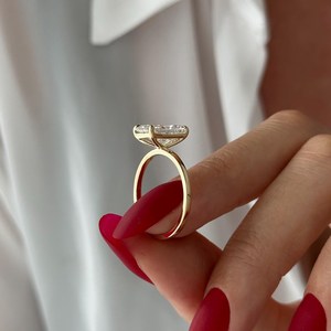 3 Carat Elongated Radiant E VVS2 Lab Grown <b>Diamond</b> Solitaire <b>Ring</b> , Yellow Gold Thin Minimalist Engagement <b>Ring</b> , IGI Certified - Product Image 4
