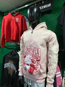 เสื้อฮู้ดดี้ FLYEXWEAR สีชมพูแบบ unisex ครึ่งซิป ทรงโอเวอร์ไซส์ สไตล์สตรีทแวร์ ผ้าฝ้ายแท้ 100% โลโก้ด้านหน้า สไตล์ฮิปฮอป เป็นมิตรต่อสิ่งแวดล้อม - Product Image 2
