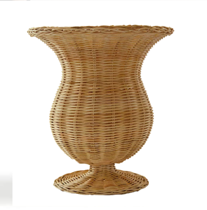 Vase sphérique en rotin tressé, orné de garnitures en cuir brun foncé, vendu en lot, disponible à prix de gros. - Product Image 5