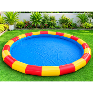 Piscine familiale gonflable en PVC ronde bleue et jaune à rayures, étanche, portable, avec couverture, pour usage domestique et commercial, épaisseur 0,9 mm, 220 V - Product Image 4