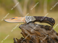 Couteau pliant professionnel forgé à la main, couteau utilitaire EDC, acier damas cuivré, manche en corne de cerf, camping en plein air, chasse, bricolage, OEM