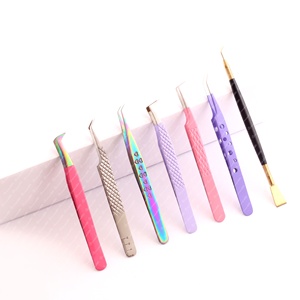 Pointe de fibre vente en gros de haute qualité en acier inoxydable couleur violette pince à épiler d'extension de cils avec miroir et ciseaux - Product Image 3