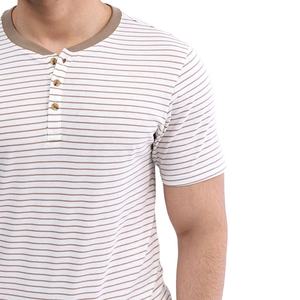 Wholesale Striped <b>Henley</b> Neck Tee for Men New Fashion Slim Fit Polyester Cotton Half <b>Sleeve</b> Buttoned T-Shirt OEM Custom Branding - Product Image 4