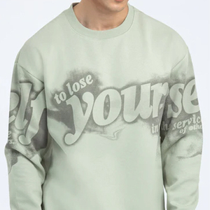 Sweat-shirt en molleton à col rond pour homme, vert clair, imprimé numérique, coupe classique, manches longues, style chinois, pour l'hiver - Product Image 6