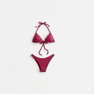 Bikini noir pour femmes avec cordon de serrage à l'avant et bretelles réglables, maillot de bain uni en spandex et polyester - Product Image 1
