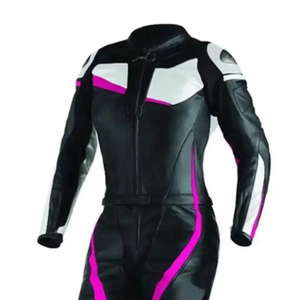 Combinaison de moto unisexe en cuir à manches longues, noire et rose, coupe-vent, toutes saisons, vêtements de course personnalisés, en cuir véritable - Product Image 5