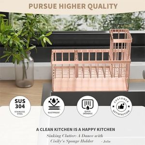 Organizzatore per Lavello con Spazzola e Porta Spugna, Dispenser Sapone da Cucina in Acciaio Inox 304 Antiruggine, Scolapiatti da Piano di Lavoro - Product Image 6