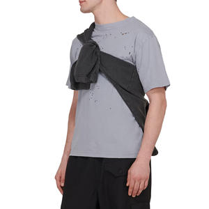 T-shirts Homme Personnalisés OEM Effet Vieilli Qualité Supérieure 100% Coton Toile Premium Respirant Rétro Délavé Déchiré - Product Image 3