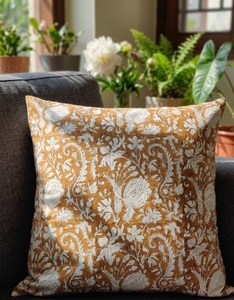 Premium Quality Vintage Ethnic Floral Block Print 100% Cotton Square <b>Cushion</b> <b>Cover</b> with Timeless Design for Home Use - Product Image 1