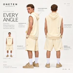 <b>Men</b> Solid French Terry Summer Casual Raw Hem Cut for Cut and Sew Boxy Baggy <b>Sleeveless</b> Athletic Cropped Hoodies - Product Image 3