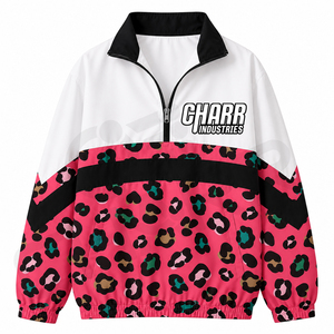 Custom Checkered Camo Print Leopard Print Windbreaker Oversized 100% Polyester Quater Zipper Stand Collar Women Windbreaker - Product Image 3