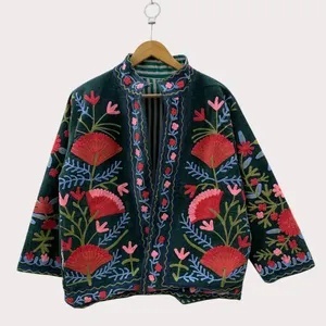 Factory Price Suzani Embroidery Velvet Short Jacket Women Button Winter <b>Coat</b> Bohemian Bomber Jacket Trendy Wholesale Top Product - Product Image 5