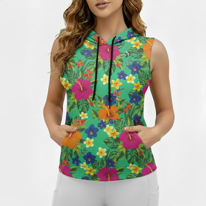 เสื้อกล้ามฮู้ดดี้แบบสวม ไม่มีแขน ผ้าฝ้าย 100% ออกแบบลายพิมพ์แบบ Sublimation สำหรับผู้หญิง ยี่ห้อ Hash International ผลิตตามสั่ง - Product Image 1