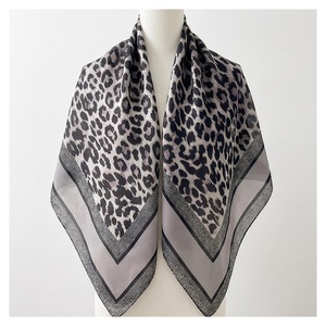 Women's Square <b>Silk</b> Scarf Leopard Print Elegant Multi-Functional Fashion Accessory All Seasons - Product Image 1