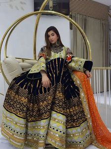 Hot Selling Afghan Kuchi <b>Dress</b> Women Velvet <b>With</b> Chiffon Shawl Contrast Color A-Line Afghani Embroidery Party Wedding <b>Dresses</b> - Product Image 2