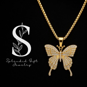 Colgante de mariposa de acero inoxidable con diseño nuevo, chapado en oro y diamantes, estilo hip hop, para mujer. - Product Image 1
