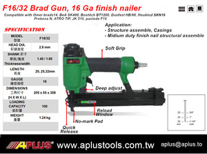 APLUS F16/32 Pneumatic <b>Brad</b> Nailer Lightweight 16GA 32MM Finish 20mm 25mm 32mm Air Nail Gun - Product Image 2