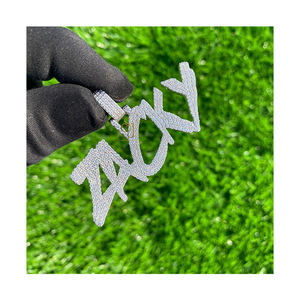 925 <b>Silver</b> Custom Iced Cursive <b>Initial</b> Block Letter Name Pendant <b>Necklace</b> Charm Brilliant Cut Diamond Hip Hop Style Personalized - Product Image 1