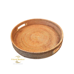 Round Rattan Tray with Handles – Handmade Woven Bamboo <b>Basket</b> <b>for</b> Kitchen, <b>Bathroom</b> & Home Decor - Product Image 4