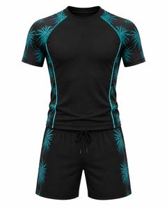 Conjunto de Rash Guard para Hombre Más Vendido, Negro, de Spandex Transpirable de Secado Rápido, con Estampado de Palmeras Teal, Top de Manga Larga y Pantalones Cortos para Ropa Deportiva - Product Image 2