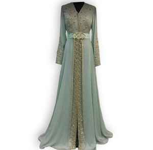 Vestido Kaftan Georgette para Fiesta, Hermoso Kaftan con Cuentas Hechas a Mano, Ropa Nupcial Musulmana, Farasha, Abaya Marroquí, Vestido Kaftan para Boda - Product Image 5