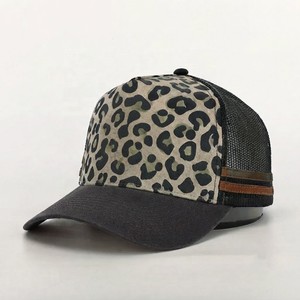 Leopard Print Canvas Trucker <b>Hat</b> Mesh Snapback Adjustable Unisex Outdoor Fashion Cap Spring <b>Summer</b> Casual 6-Panel Design - Product Image 1