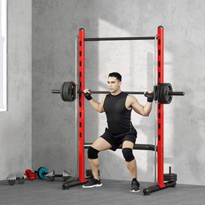 Stazione Multifunzione Regolabile con Rack per Squat, Barra per Trazioni e Barra per Bilanciere, Half Rack per Panca Piana - Rosso - Product Image 1